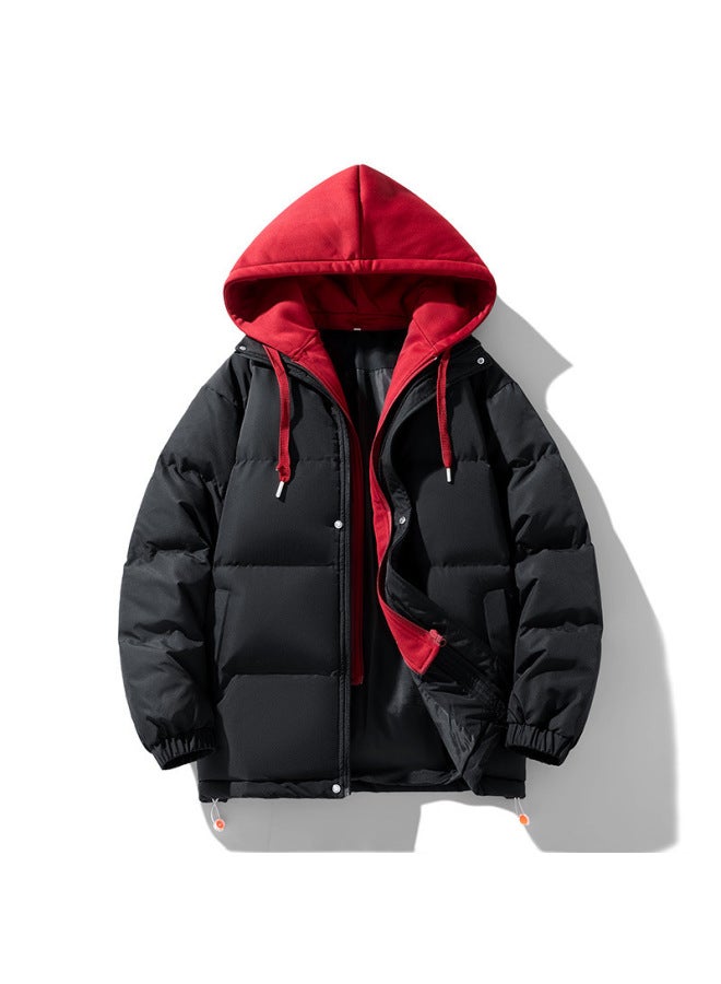 Winter Couple's Men's Cotton-padded Clothes Fake Two-piece Casual Jacket Loose Detachable Hooded Plus Size Women's Bread Suit