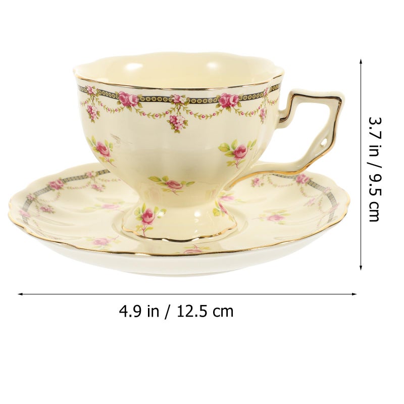 Vintage Ceramic Coffee Cup And Saucer Set European Style Multi Function Mug - Image 3