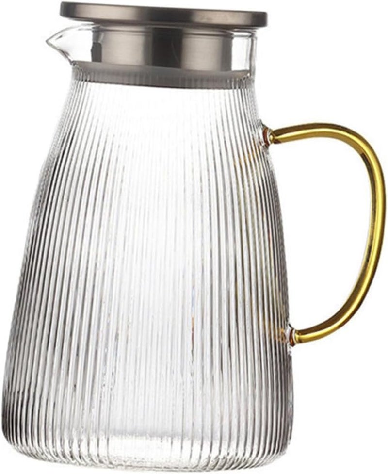 Heat-resistant 1500ml Glass Pitcher with Vertical Stripes, Explosion-proof Borosilicate Juice Kettle for Household Cold and Hot Water Serving - Image 1