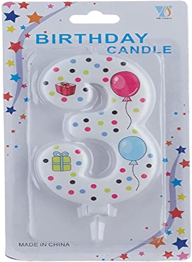 HX HX Number 3 Shaped Candle for Birthday Parties - Multi Color 
