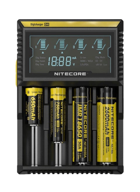 NITECORE D4 Digicharger LCD Display Universal Battery Charger for 18650, 14500, 16340, 26650, 18350 Li-ion Rechargeable Batteries, Smart Charging with Multiple Safety Features, Includes Charging Cable