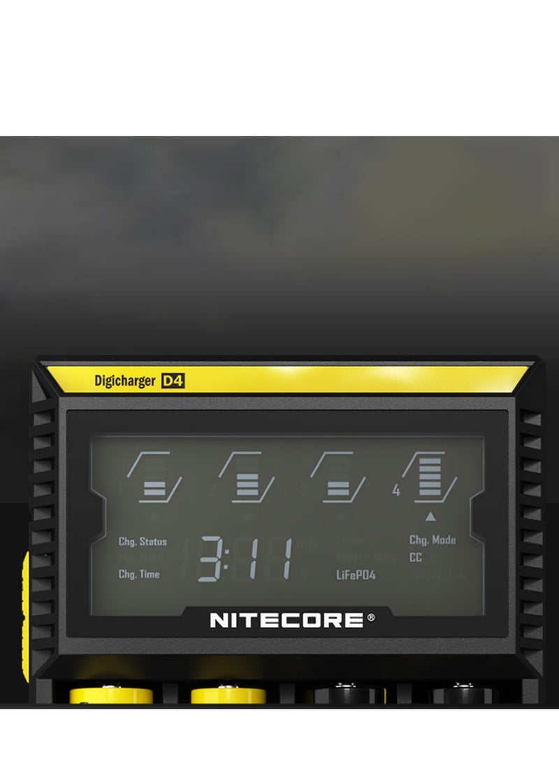 NITECORE - NITECORE D4 Digicharger LCD Display Universal Battery Charger for 18650, 14500, 16340, 26650, 18350 Li-ion Rechargeable Batteries, Smart Charging with Multiple Safety Features, Includes Charging Cable - Image 1