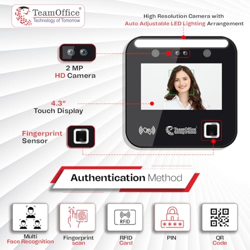 Team Office Z903 HyFace AI Face Recognition Attendance & Access Control Machine | Fingerprint + Card + Password | Inbuilt Battery | Web/Cloud Based Software Supported | Wi-Fi | Office & Commercial Use - Image 2