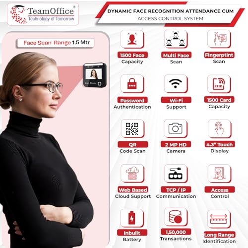 Team Office Z903 HyFace AI Face Recognition Attendance & Access Control Machine | Fingerprint + Card + Password | Inbuilt Battery | Web/Cloud Based Software Supported | Wi-Fi | Office & Commercial Use - Image 4