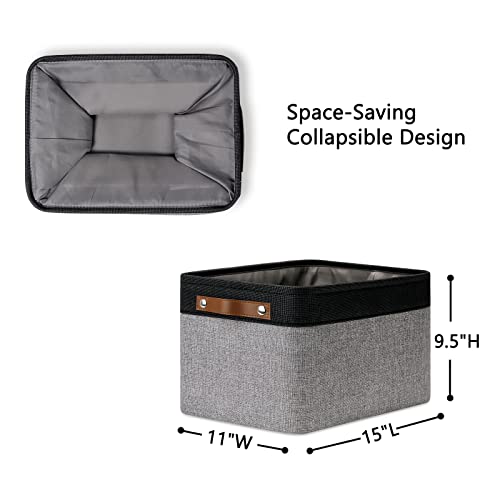 DULLEMELO Canvas Storage Bin with Handles, Fabric Bins for Shelves, Bedroom, Office,Nursery,Fabric Storage Baskets for Toys, Clothes,Gift(Black&Grey,15"x11"x9.5",4-Pack) - Image 2