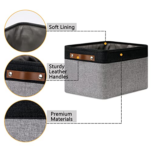 DULLEMELO Canvas Storage Bin with Handles, Fabric Bins for Shelves, Bedroom, Office,Nursery,Fabric Storage Baskets for Toys, Clothes,Gift(Black&Grey,15"x11"x9.5",4-Pack) - Image 3
