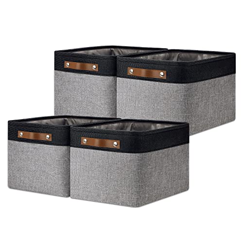 DULLEMELO Canvas Storage Bin with Handles, Fabric Bins for Shelves, Bedroom, Office,Nursery,Fabric Storage Baskets for Toys, Clothes,Gift(Black&Grey,15"x11"x9.5",4-Pack) - Image 1