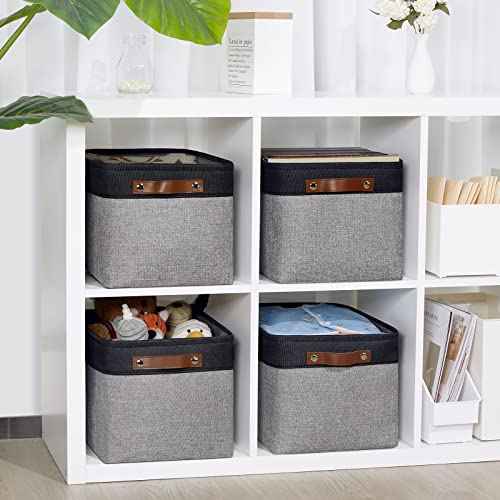 DULLEMELO Canvas Storage Bin with Handles, Fabric Bins for Shelves, Bedroom, Office,Nursery,Fabric Storage Baskets for Toys, Clothes,Gift(Black&Grey,15"x11"x9.5",4-Pack) - Image 5