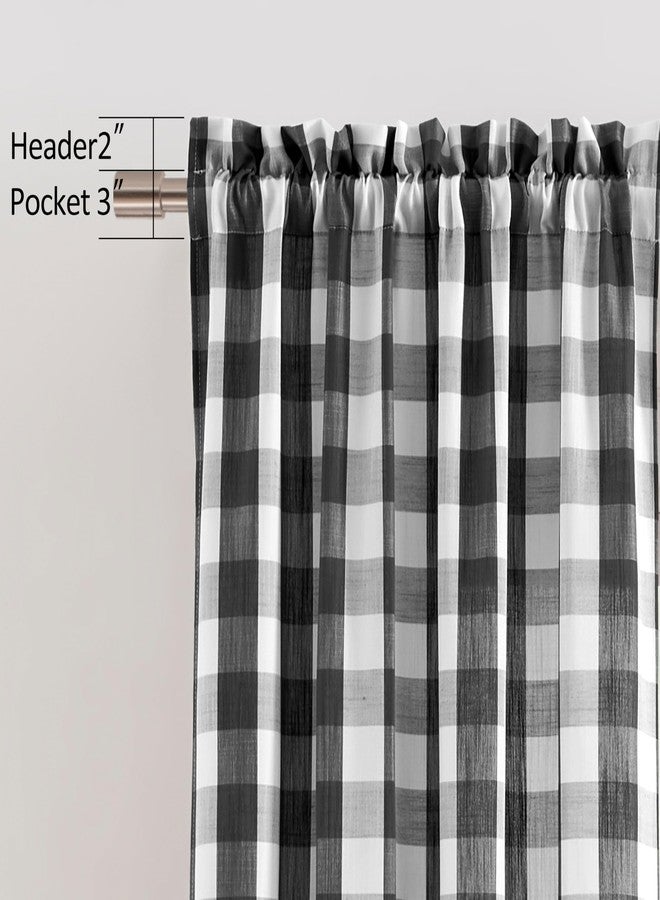 Bapawfish Buffalo Plaid Black White Curtain Panels 84 Inch Length,Farmhouse Semi Sheer Drapes,Rustic Rod Pocket Window Treatment for Bedroom Living Room(2 Panels,40"x84",Black) - Image 5