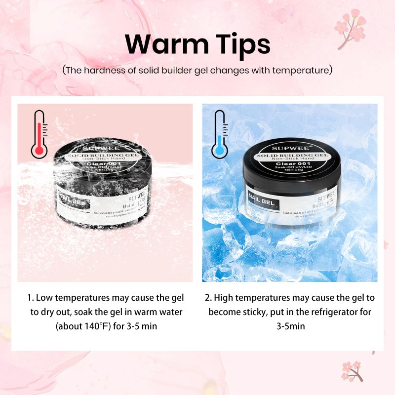 SUPWEE Solid Builder Gel for Nail Extension Clear Pink Non-Stick Hand Sculpture Hard Gel with Dual Form Flower Effect for Home DIY Manicure Set Lamp Cure Require 2 Colors 14g(0.49oz) - Image 2