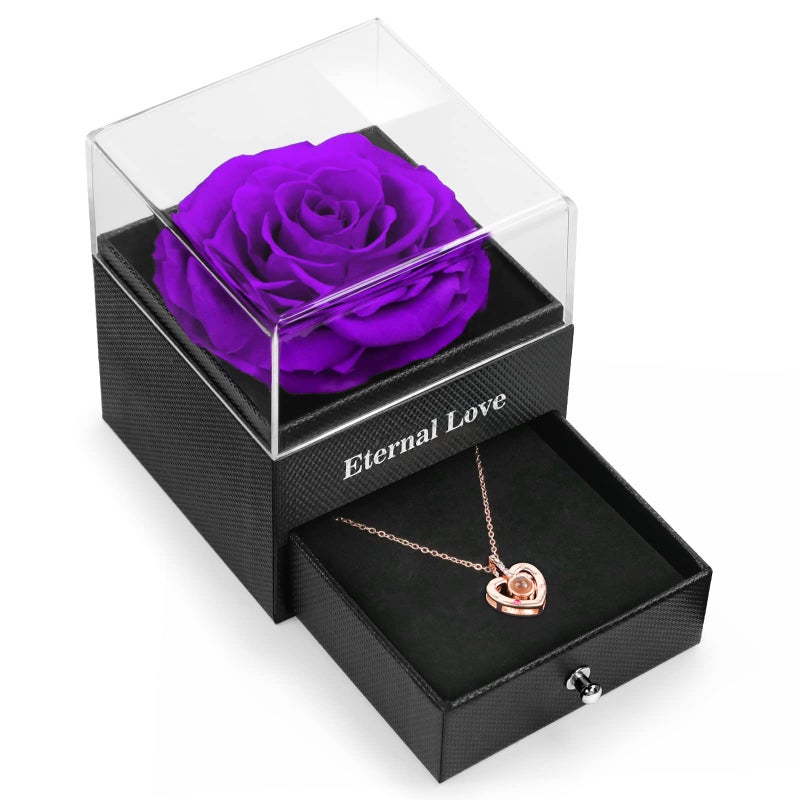 HEGUD for Mom Preserved Real Rose with I Love You Necklace in 100 Language Gift for Her Mom Girlfriend WomenWife Eternal Real Rose Flower for Birthday Anniversaries