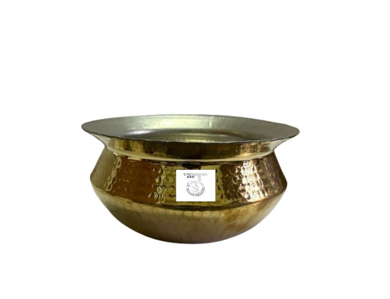 THATHERA Handi Brass Sipri with Hammered Shinny Finish for Cooking Serving Handi Tope Biryani Pot 4 litres Brass 4 LTR by THATHERA  - Image 1