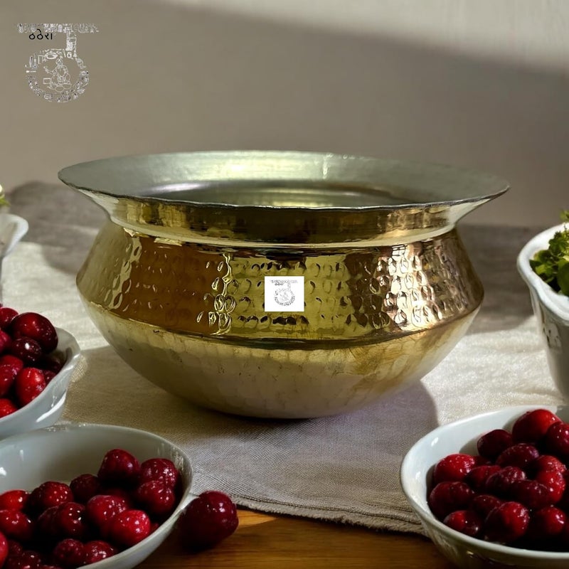 THATHERA Handi Brass Sipri with Hammered Shinny Finish for Cooking Serving Handi Tope Biryani Pot 4 litres Brass 4 LTR by THATHERA  - Image 4