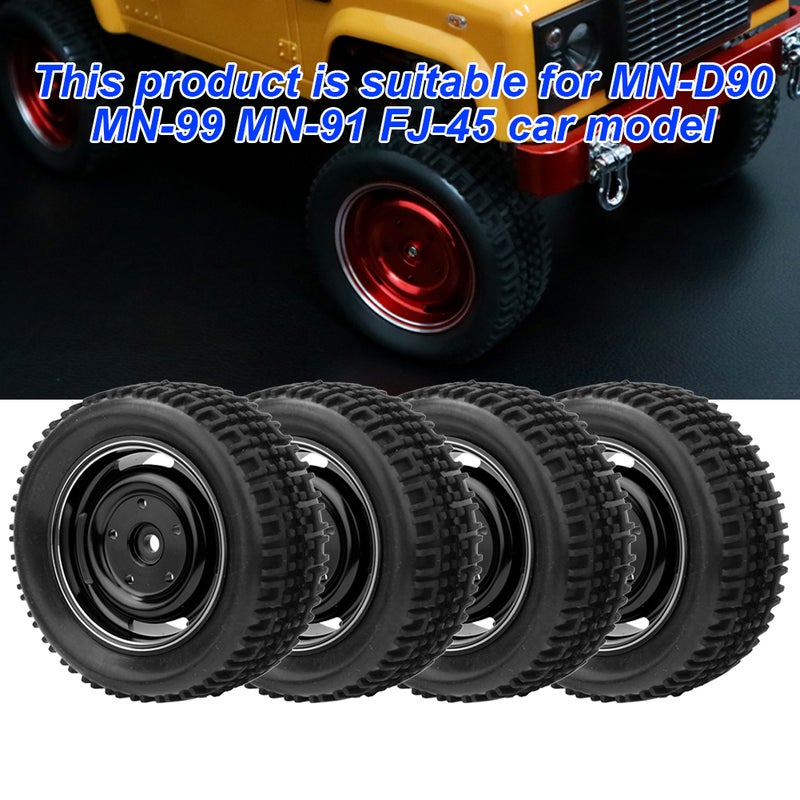 Metal 4 Hole U shaped Tire Rubber Tires Aluminum Alloy Rims Fit for MN D90 MN-91 FJ-45(Black MN-024BL ) - Image 3