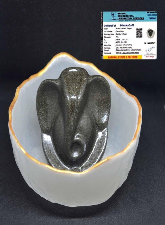 SHIVAMAGATE Natural Certified Pyrite Ganesha Idol with Selenite Orgone Charging Bowl Handmade Lord Ganpati Murti for Vastu,Wealth & Success,Spiritual Crystal Showpiece for Home, Pooja & Office, Decor - Image 1