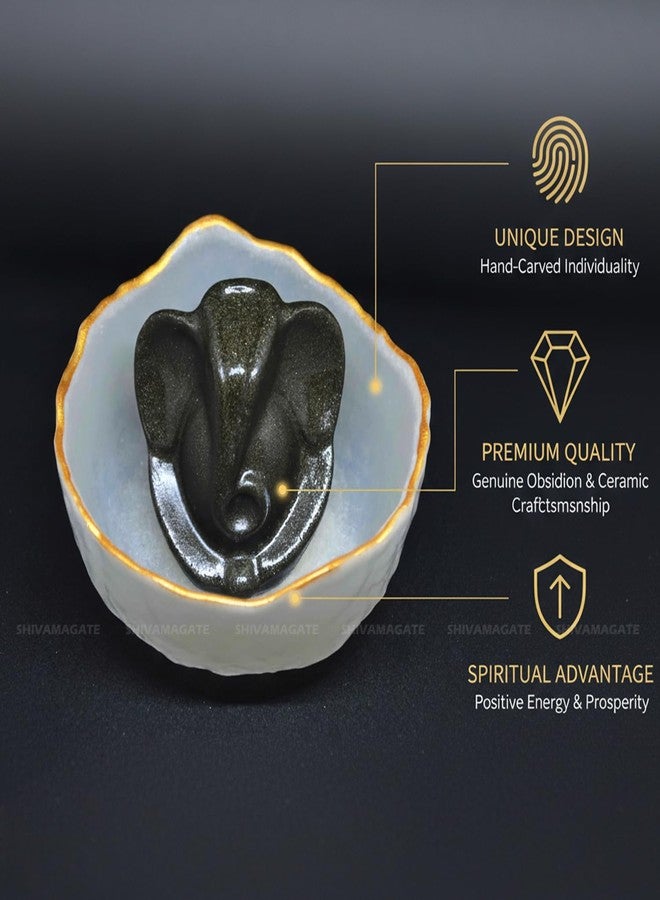 SHIVAMAGATE Natural Certified Pyrite Ganesha Idol with Selenite Orgone Charging Bowl Handmade Lord Ganpati Murti for Vastu,Wealth & Success,Spiritual Crystal Showpiece for Home, Pooja & Office, Decor - Image 3