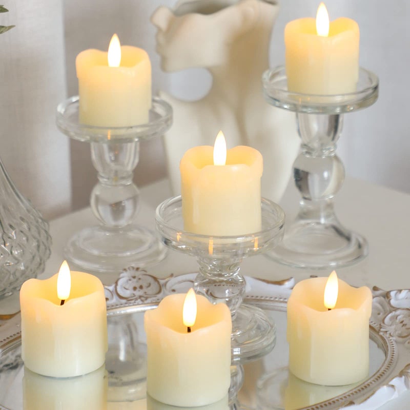 Lezonic Flameless Votive Candles Battery Operated with Remote and Timer, Pack of 6 (D:2" X H:2") LED Ivory White Long Lasting Flickering Wax Candles with Realistic 3D Flame - Image 1