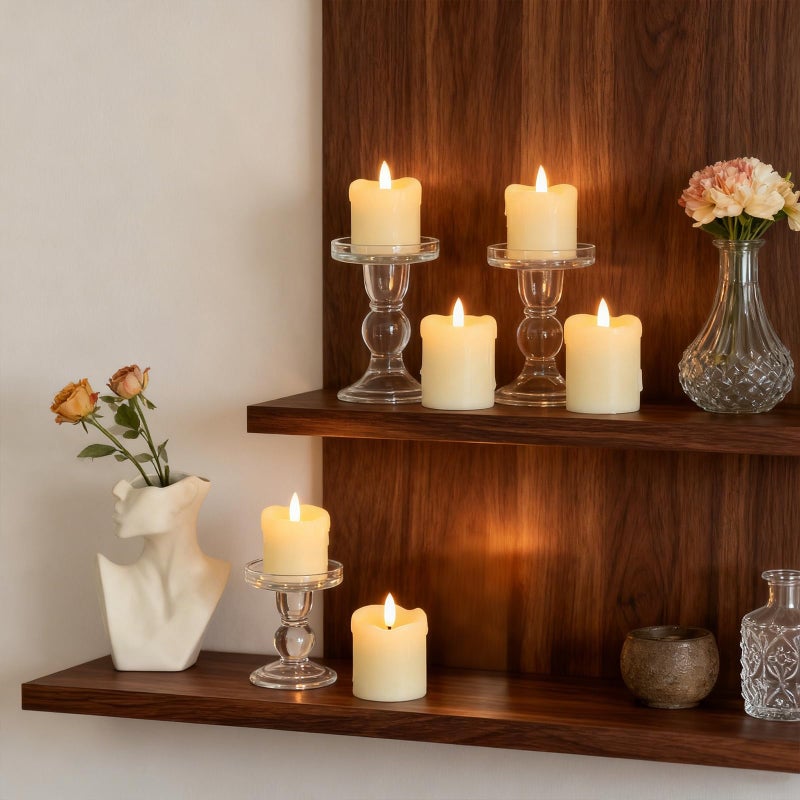 Lezonic Flameless Votive Candles Battery Operated with Remote and Timer, Pack of 6 (D:2" X H:2") LED Ivory White Long Lasting Flickering Wax Candles with Realistic 3D Flame - Image 5