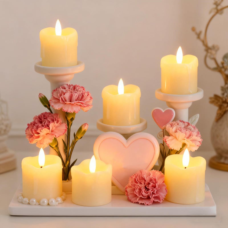 Lezonic Flameless Votive Candles Battery Operated with Remote and Timer, Pack of 6 (D:2" X H:2") LED Ivory White Long Lasting Flickering Wax Candles with Realistic 3D Flame - Image 4
