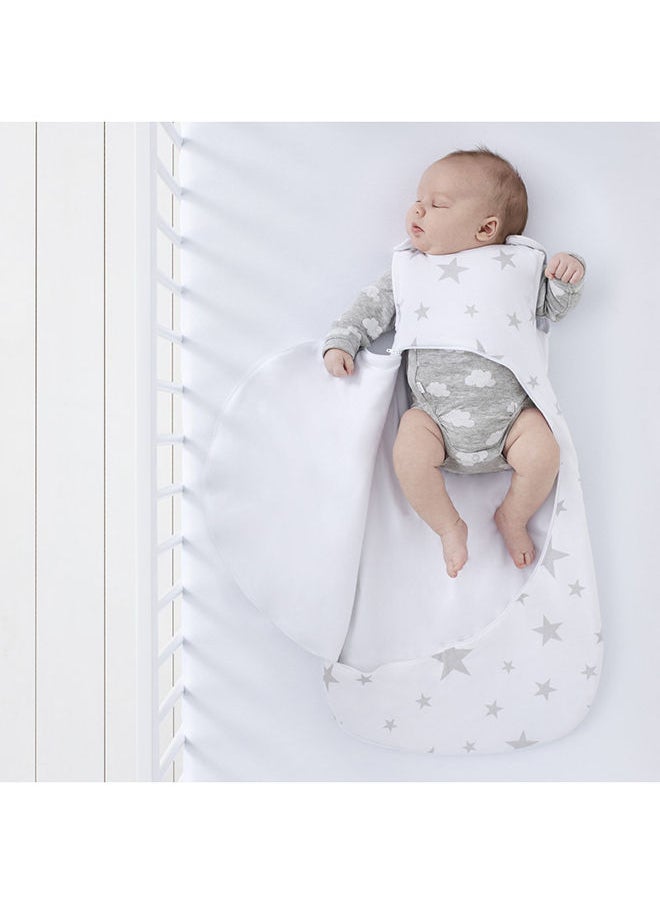 Pouch Sleeping Bag For Infant And Baby Clever Nappy Change Zip 100% Cotton For Temperatures Within 24 - 27 Celsius Suitable From 0 To 6 Months Maximum Baby Length 68 Cm Grey Star