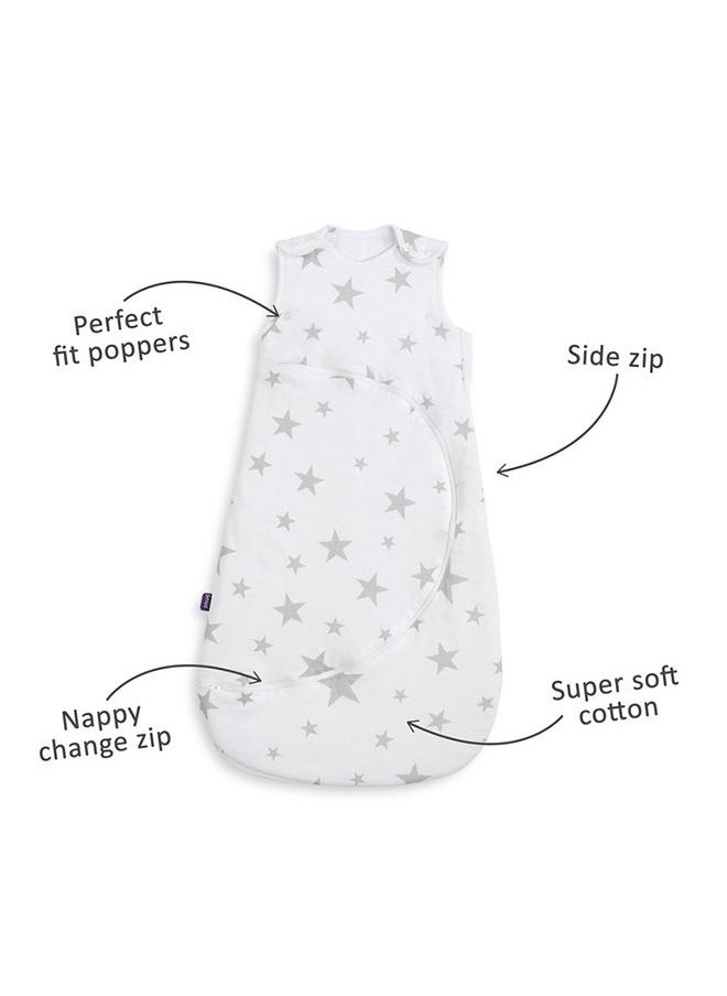 Snuz Pouch Sleeping Bag For Infant And Baby Clever Nappy Change Zip 100% Cotton For Temperatures Within 24 - 27 Celsius Suitable From 0 To 6 Months Maximum Baby Length 68 Cm Grey Star  - Image 2