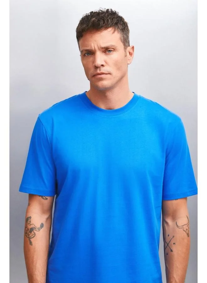 GRIMELANGE Cultivated Men's 3-Pack Heavy Texture Regular 100% Organic Cotton Black/White/Sax Blue T-Shirt