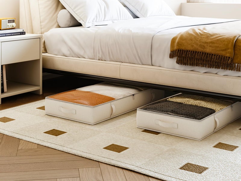Vailando Side-Supported Under Bed Storage Containers, 6 Inches Tall 60L Underbed Storage Bins with Sturdy Handles and Sidewalls, Closet Organizer for Clothes, Blankets, Seasonal Items, Beige, 2-Pack - Image 2