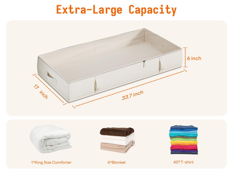 Vailando Side-Supported Under Bed Storage Containers, 6 Inches Tall 60L Underbed Storage Bins with Sturdy Handles and Sidewalls, Closet Organizer for Clothes, Blankets, Seasonal Items, Beige, 2-Pack - Image 3