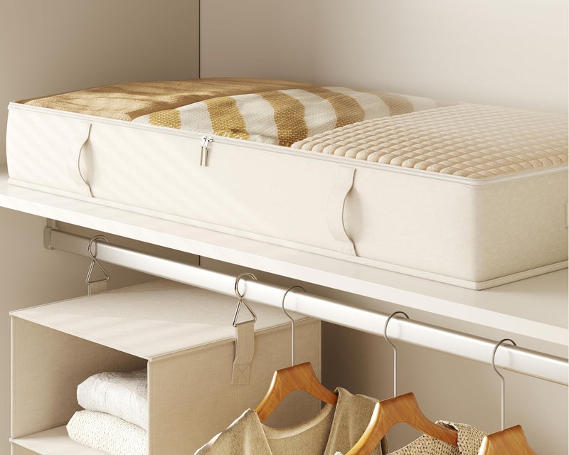 Vailando Side-Supported Under Bed Storage Containers, 6 Inches Tall 60L Underbed Storage Bins with Sturdy Handles and Sidewalls, Closet Organizer for Clothes, Blankets, Seasonal Items, Beige, 2-Pack - Image 5