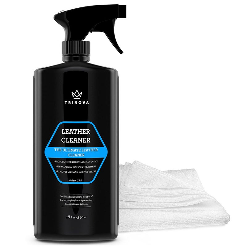 TriNova Leather Cleaner for Couch, Car Interior, Bags, Jackets, Saddles. Safe for use in Home or Car, Microfiber Included 18oz - Image 1