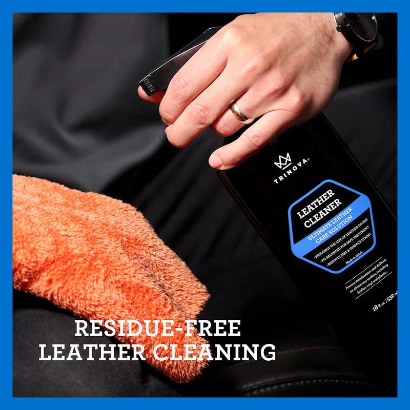 TriNova Leather Cleaner for Couch, Car Interior, Bags, Jackets, Saddles. Safe for use in Home or Car, Microfiber Included 18oz - Image 3