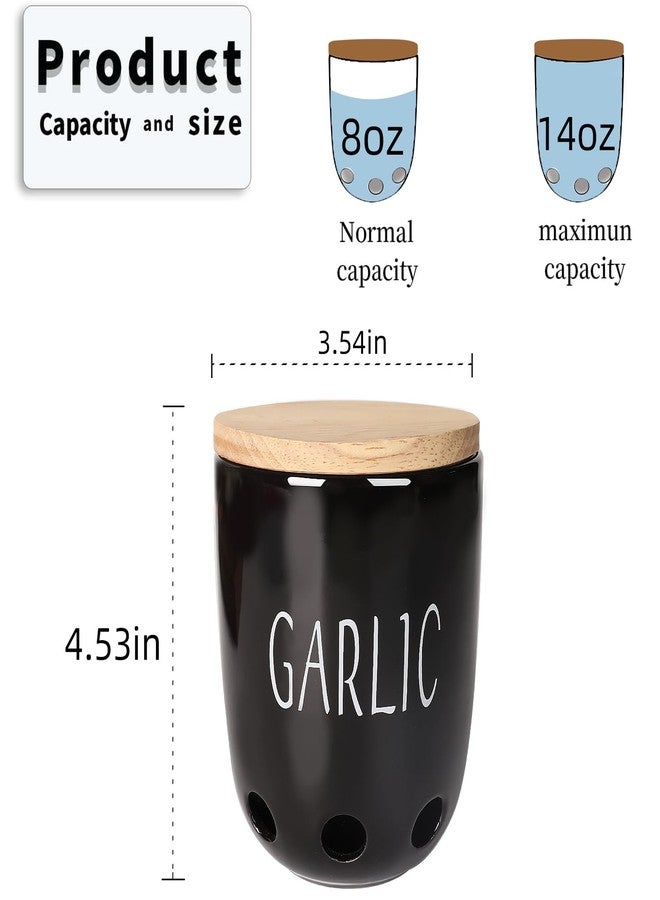 هاو توب حافظة ثوم سيراميكية من هاوتوب، حافظة ثوم بغطاء خشبي، حافظة ثوم للمطبخ، حامل ثوم للحفاظ على فصوص الثوم طازجة لفترة أطول (أسود) - Image 2