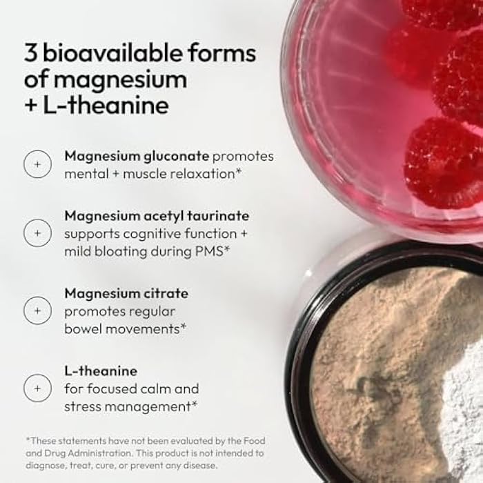 Moon Juice Magnesi-Om Magnesium Powder Supplement - Chelated Magnesium Complex + L-Theanine Blend for Rest, Relaxation & Regularity - Vegan, Non-GMO & No Sugar, Berry, 4.2 oz, 30 Servings - Image 4