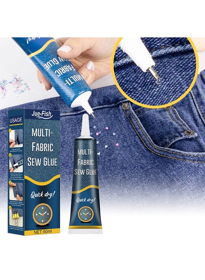 JUE-FISH Multi-Fabric Sew Glue 50ml, Quick Dry Multi Fabric Sew Glue, Cloth Repair Sew Glue, Instant Sew Glue Bonding Liquid, Fabric Glue for Clothing Permanent Washable - Image 1