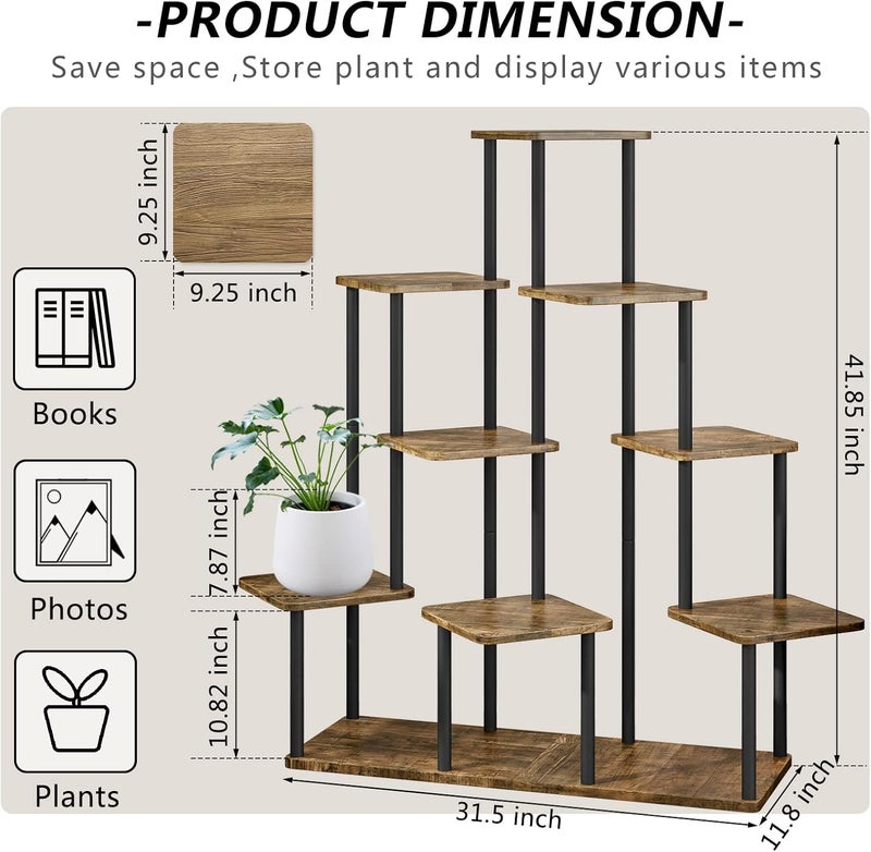 AZERPIAN Plant Stand 9 Tier Indoor Metal Flower Shelf for Multiple Plants Corner Tall Flower Holders for Patio Garden Living Room Balcony Bedroom, Black+Rustic Brown - Image 4