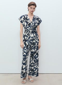 MANGO Printed Linen Jumpsuit With Belt  - Image 1