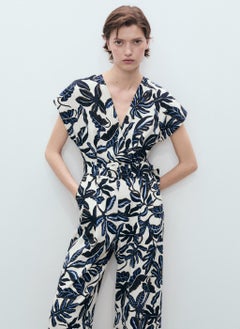 MANGO Printed Linen Jumpsuit With Belt  - Image 5