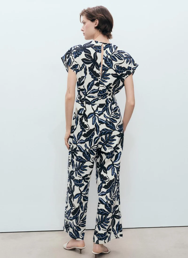مانجو Printed Linen Jumpsuit With Belt