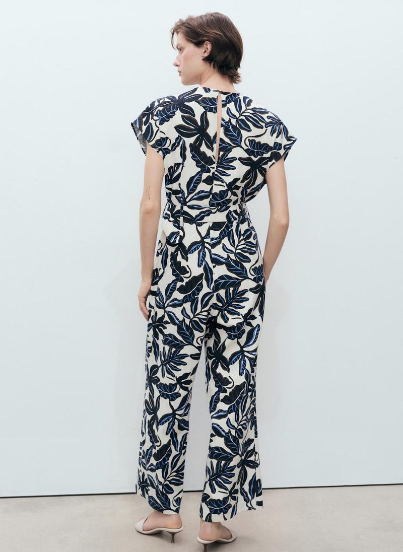 MANGO Printed Linen Jumpsuit With Belt  - Image 2