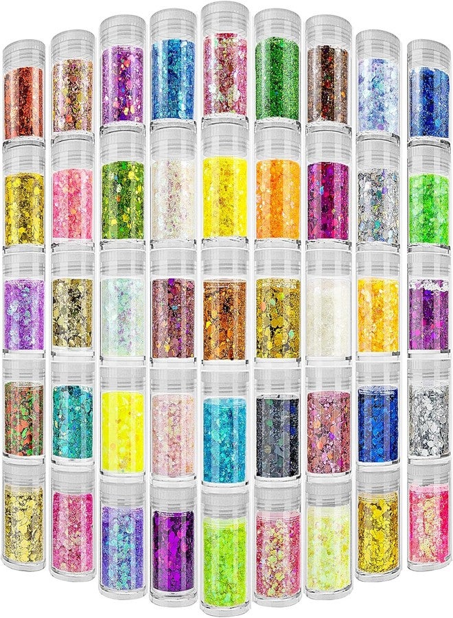 Estanoite Chunky and Fine Glitter Mix, 45 Holographic Chunky Sequins & Fine Powder Mix, Iridescent Glitter Flakes, Cosmetic Makeup Glitter for Face Body Eye Nail Art, Loose Glitter for Resin Epoxy - Image 1