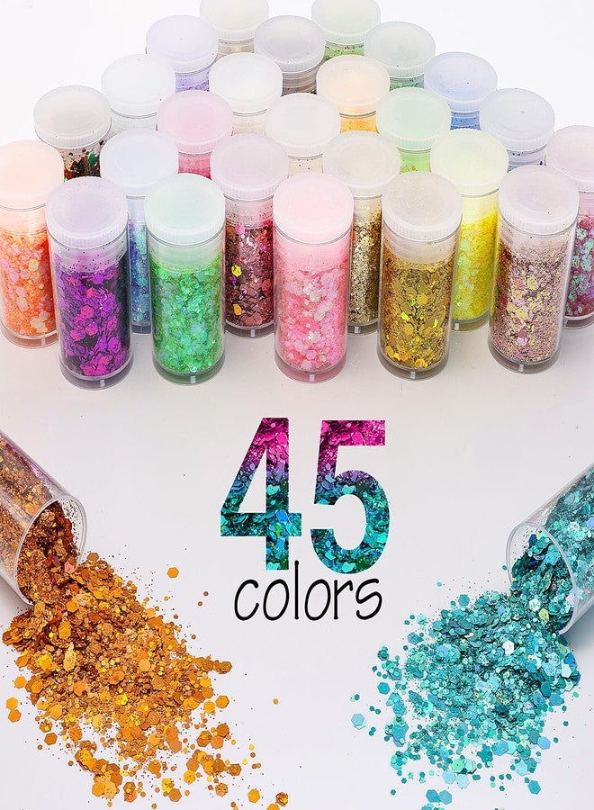 Estanoite Chunky and Fine Glitter Mix, 45 Holographic Chunky Sequins & Fine Powder Mix, Iridescent Glitter Flakes, Cosmetic Makeup Glitter for Face Body Eye Nail Art, Loose Glitter for Resin Epoxy - Image 2