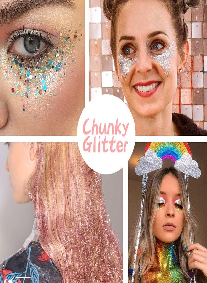 Estanoite Chunky and Fine Glitter Mix, 45 Holographic Chunky Sequins & Fine Powder Mix, Iridescent Glitter Flakes, Cosmetic Makeup Glitter for Face Body Eye Nail Art, Loose Glitter for Resin Epoxy - Image 5