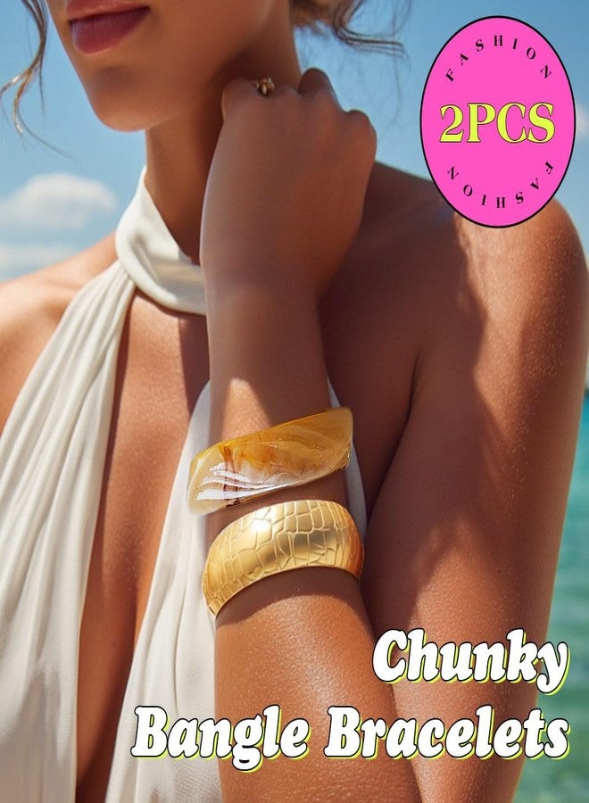 ACEDRE Chunky Acrylic Bangle Bracelet Gold Resin Statement Bangles Set for Women - Image 3