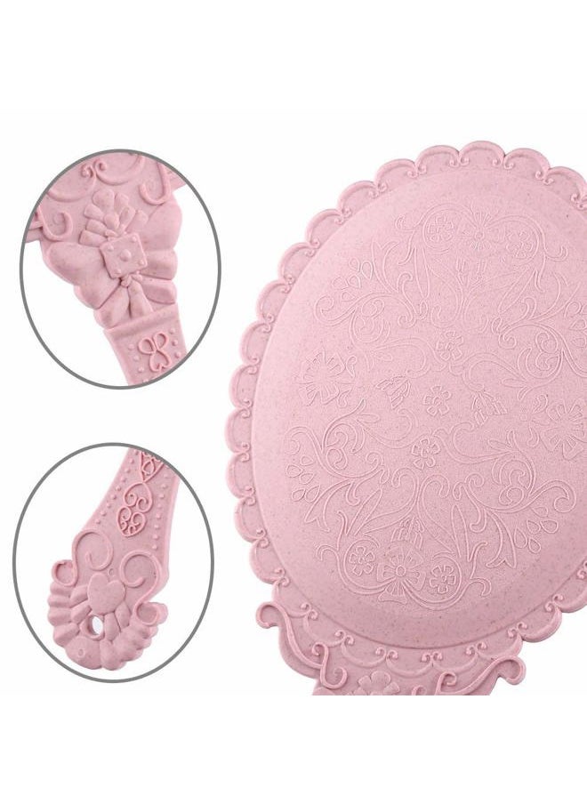 XPXKJ Hand Mirror Vintage Handheld Mirror with Handle Vanity Makeup Mirror Travel Mirrors (Oval, Nano Pink)  - Image 4