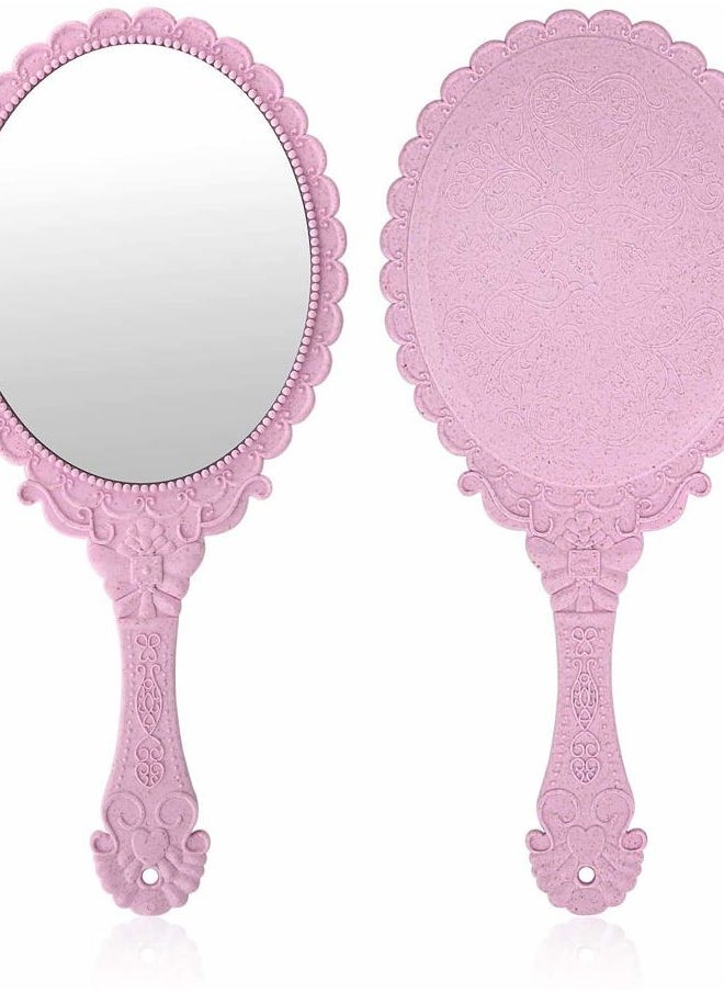 XPXKJ Hand Mirror Vintage Handheld Mirror with Handle Vanity Makeup Mirror Travel Mirrors (Oval, Nano Pink)  - Image 3