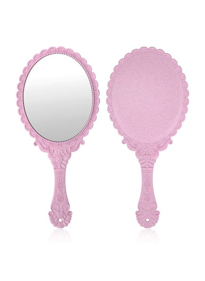 XPXKJ Hand Mirror Vintage Handheld Mirror with Handle Vanity Makeup Mirror Travel Mirrors (Oval, Nano Pink)  - Image 2