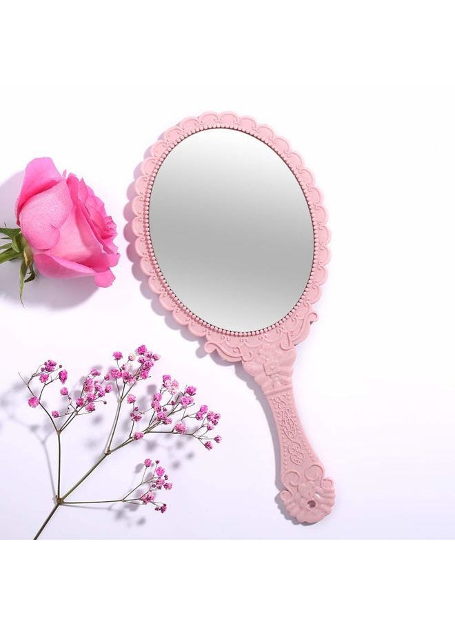 XPXKJ Hand Mirror Vintage Handheld Mirror with Handle Vanity Makeup Mirror Travel Mirrors (Oval, Nano Pink)  - Image 1