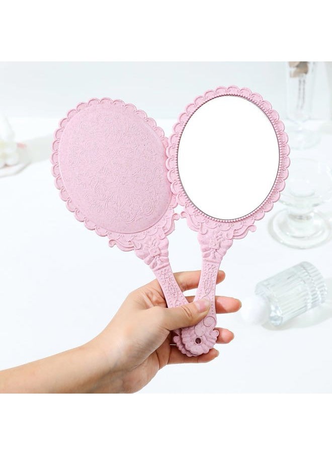 XPXKJ Hand Mirror Vintage Handheld Mirror with Handle Vanity Makeup Mirror Travel Mirrors (Oval, Nano Pink)  - Image 5