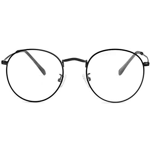 Kursan Classic Round Clear Lens Glasses for Women Men Circle Metal Frame Non-Prescription Eyeglasses (Black) - Image 1