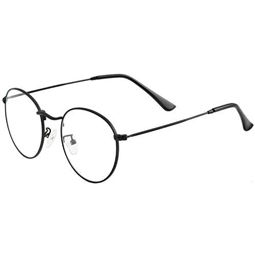 Kursan Classic Round Clear Lens Glasses for Women Men Circle Metal Frame Non-Prescription Eyeglasses (Black) - Image 4